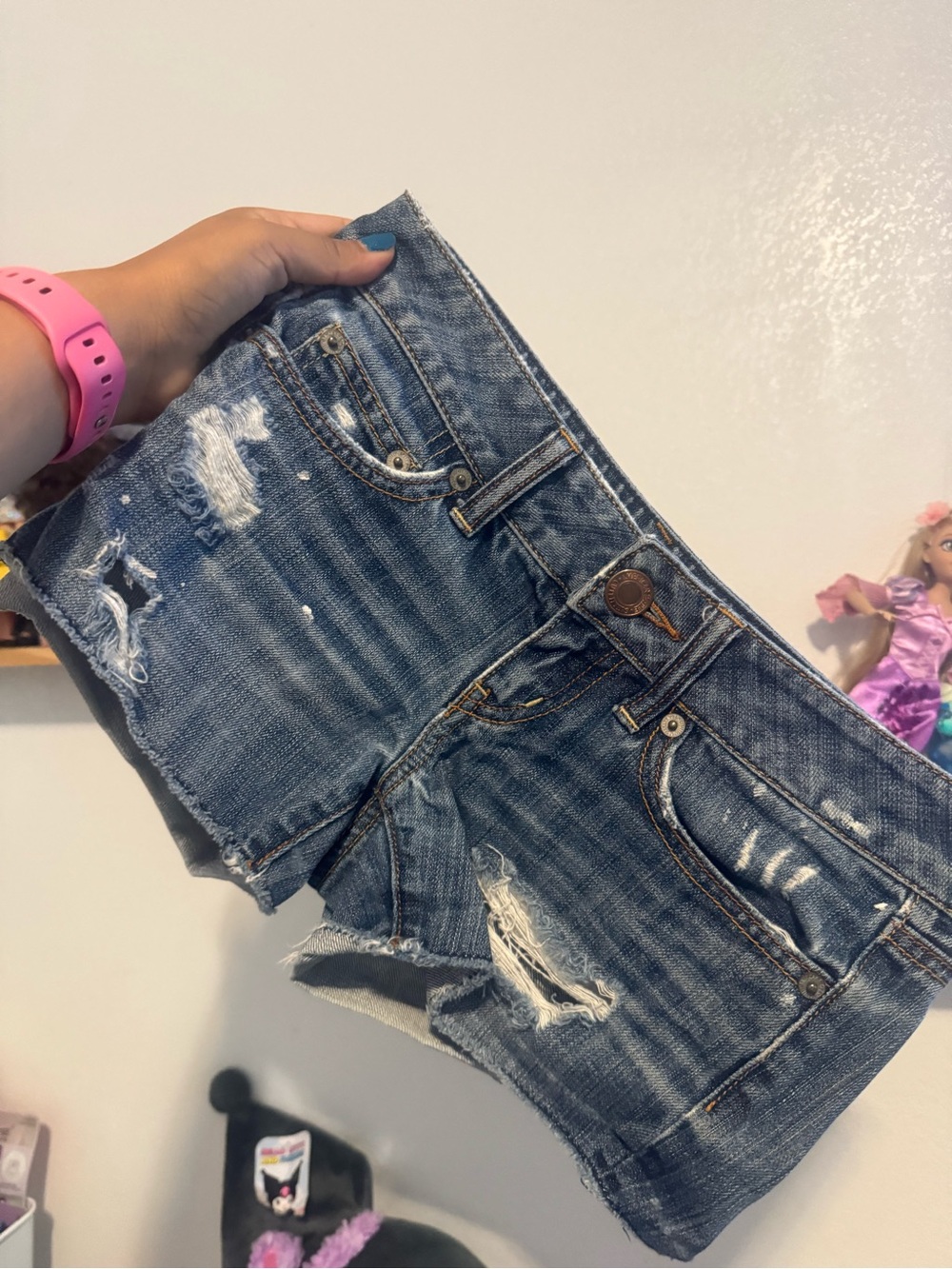 American Eagle Distressed Blue Denim Cutoff Shorts